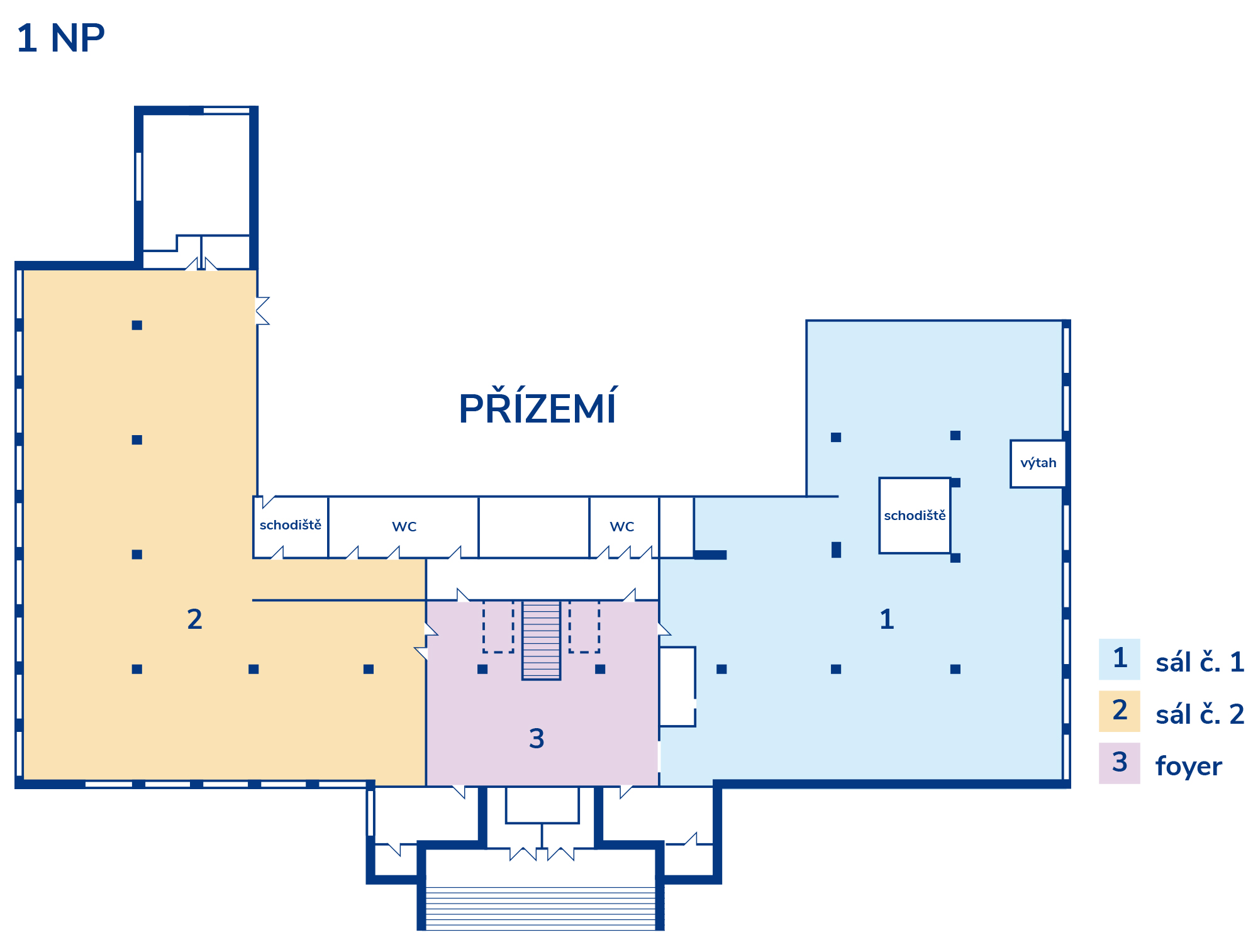 Nákres prostoru nacházející se v přízemí kongresového centra Ideon Pardubice